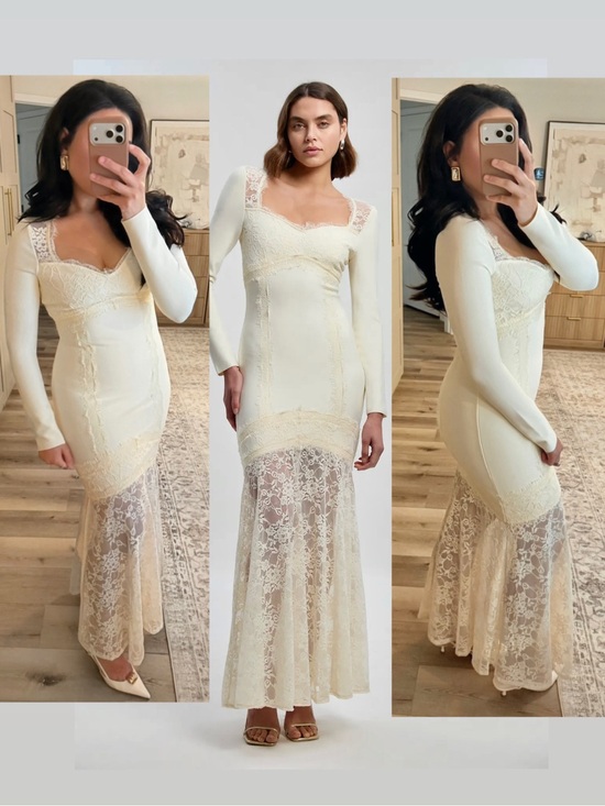 Karen Millen Dresses & Skirts - Karen Millen- ivory off white Lace Midi Maxi long sleeve stretchy bandage Dress